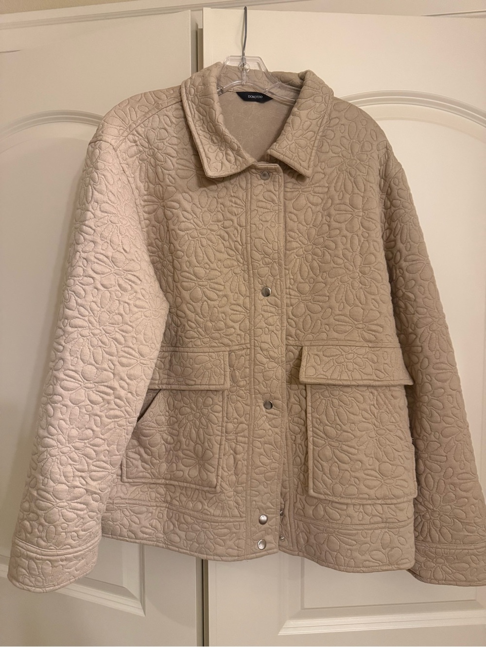 Quilted Utility Jacket in Tan with floral quilting — Cozy Casual Layer